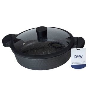 D&W Cookware‎ 11inch Low Casserole Pan With Glass Lid Non Stick 4.2QT Black
